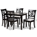 Baxton Studio Clarke Modern and Contemporary Grey Fabric Upholstered and Espresso Brown Finished Wood 5-Piece Dining Set - BSORH329C-Grey/Dark Brown-5PC Dining Set