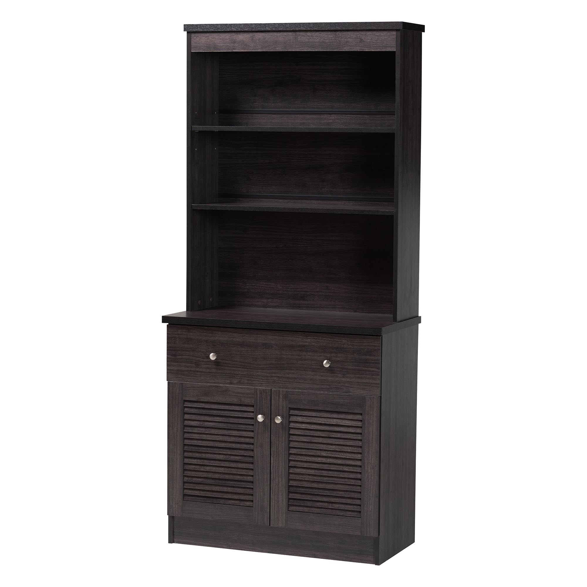 Baxton Studio Agni Modern and Contemporary Dark Brown Buffet and Hutch Kitchen Cabinet Affordable modern furniture in Chicago, Classic Wine Cabinets, Modern Cabinets, cheap Cabinets.