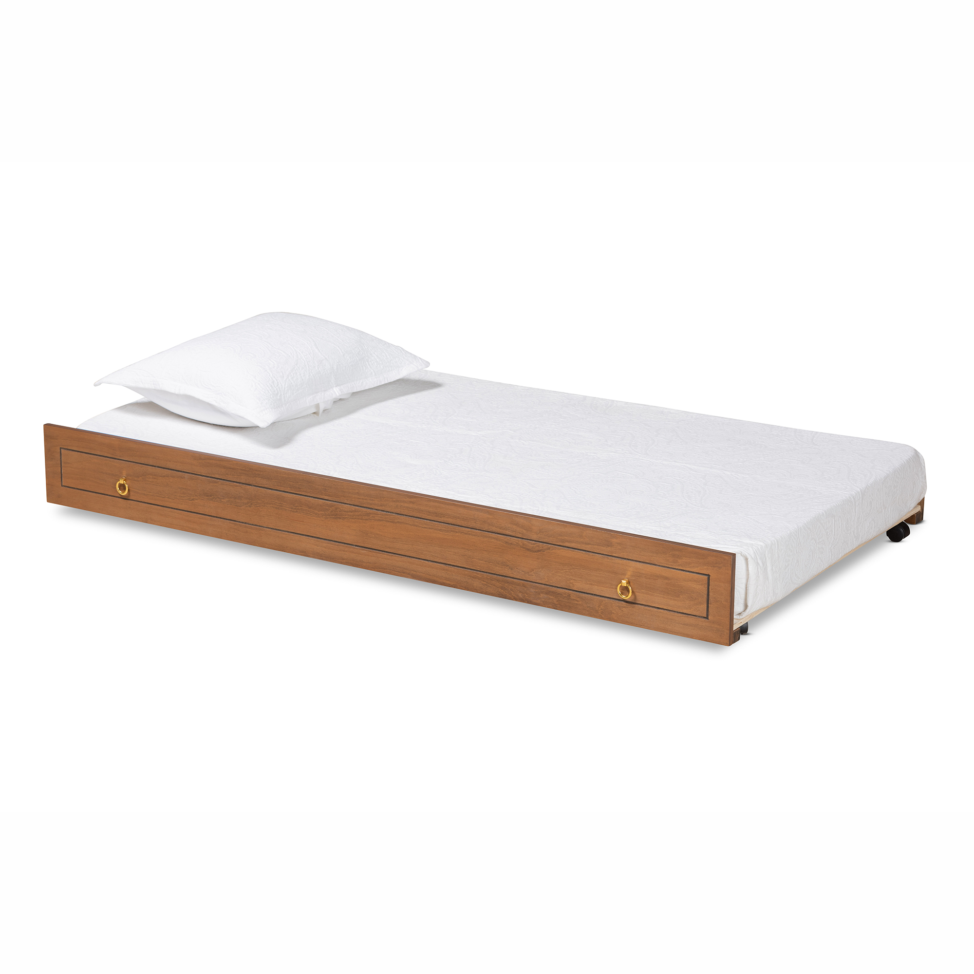 Baxton Studio Alya Classic Traditional Farmhouse Walnut Brown Finished Wood Twin Size Trundle Affordable modern furniture in Chicago, classic bedroom furniture, modern twin size, cheap twin size