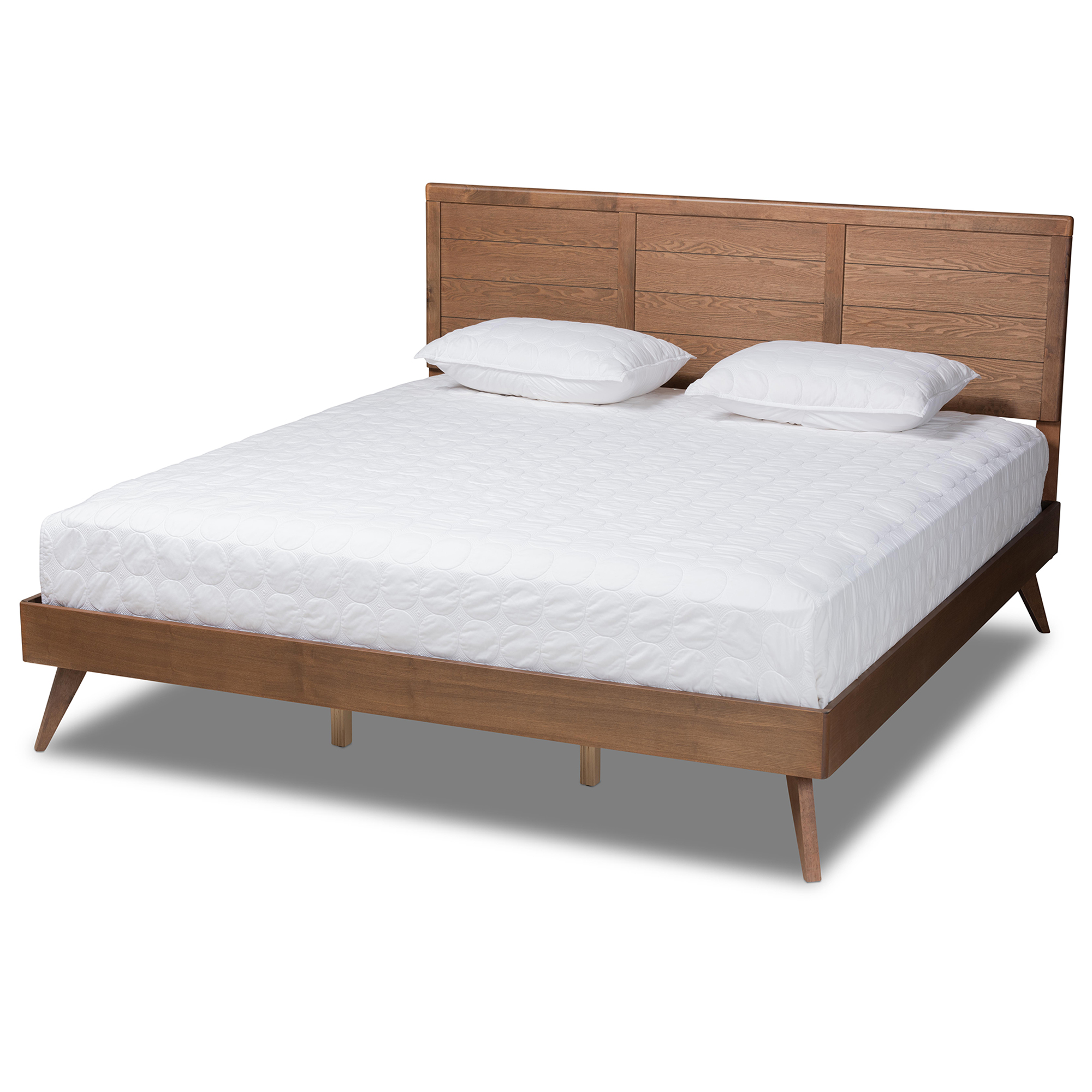 Baxton Studio Artemis Mid-Century Modern Walnut Brown Finished Wood King Size Platform Bed Affordable modern furniture in Chicago, classic bedroom furniture, modern king size, cheap king size