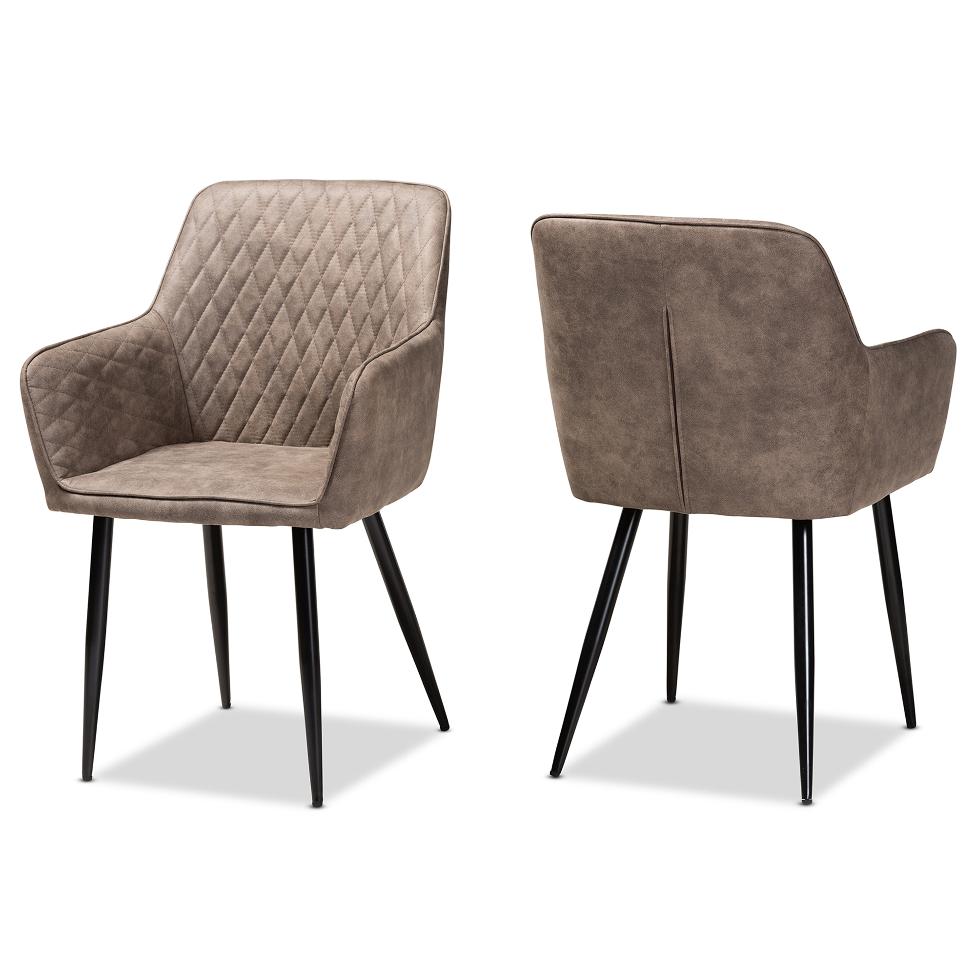 Baxton Studio Belen Modern and Contemporary Grey and Brown Imitation Leather Upholstered 2-Piece Metal Dining Chair Set Affordable modern furniture in Chicago, classic dining room furniture, modern dining chair, cheap dining chair