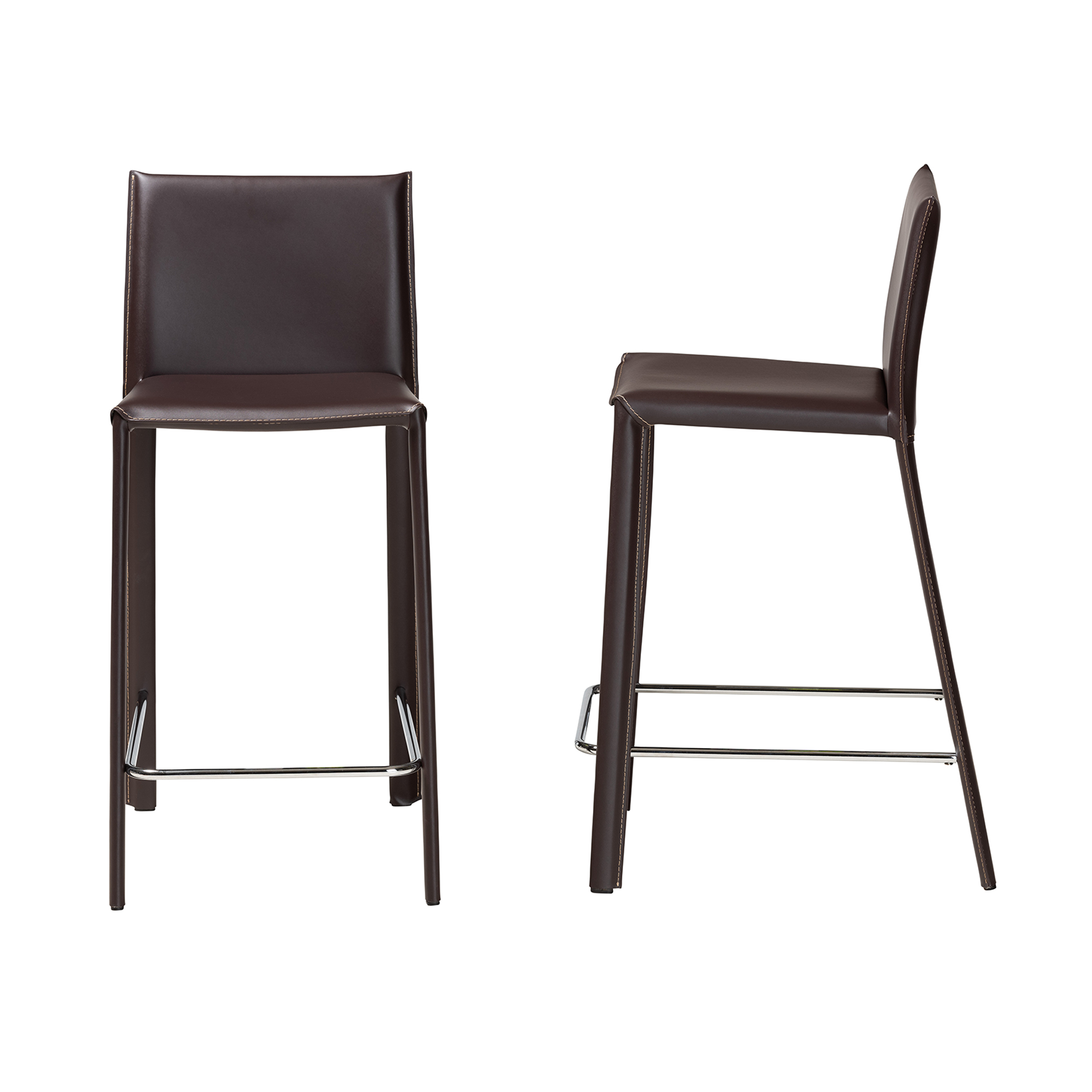 Baxton Studio Crawford Brown Leather 2-Piece Counter Height Stool Set Affordable modern furniture in Chicago, classic bar furniture, modern bar stools, cheap bar stools