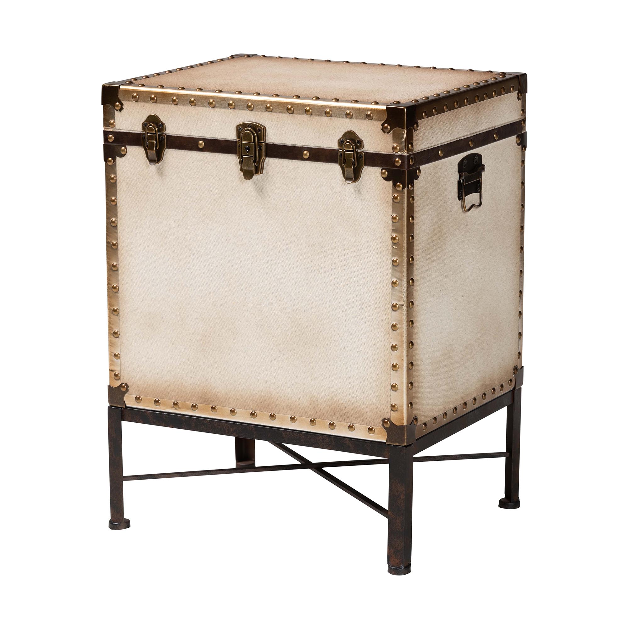 Baxton Studio Laura Vintage White Canvas Lift-Top Trunk End Table Affordable modern furniture in Chicago, classic living room furniture, modern end table, cheap end table