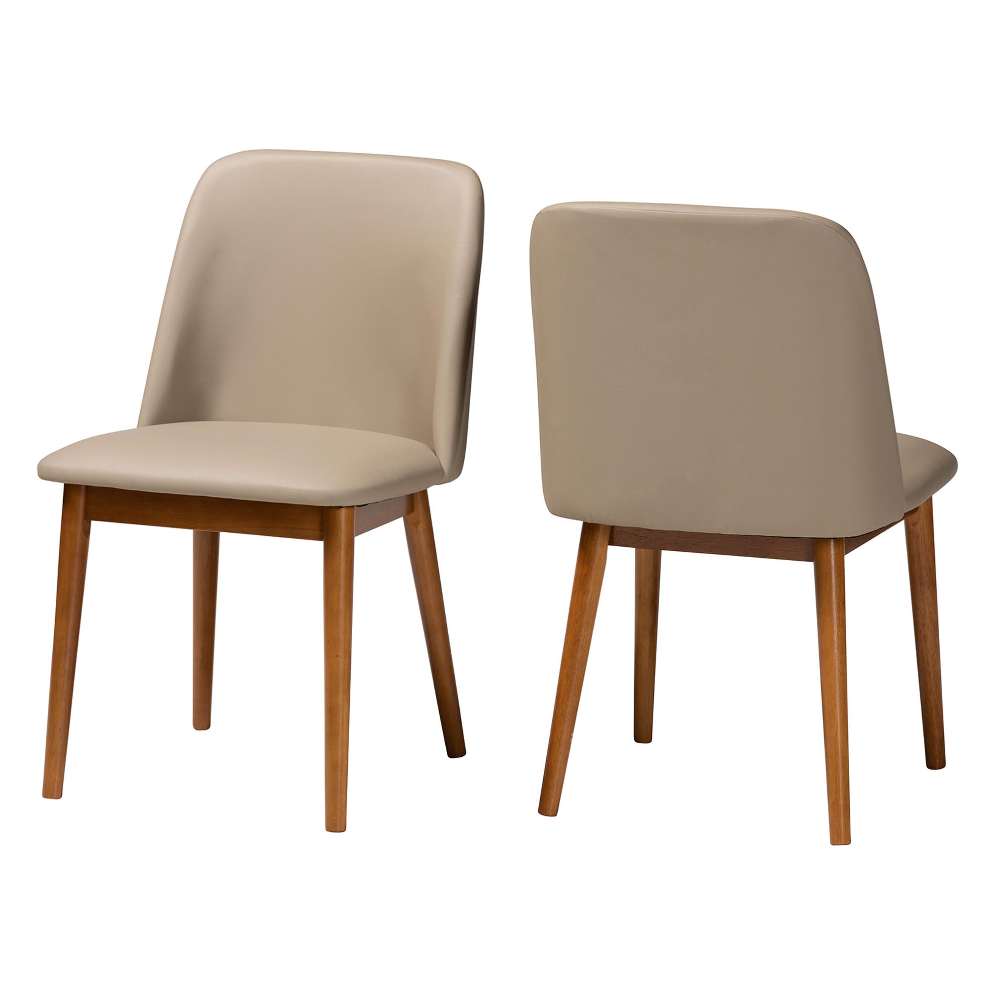Baxton Studio Lavin Mid-Century Dark Walnut Beige Faux Leather Dining Chairs Dining Chairs/Light Brown/ Mid-Century/Wood/Faux Leather/Beige