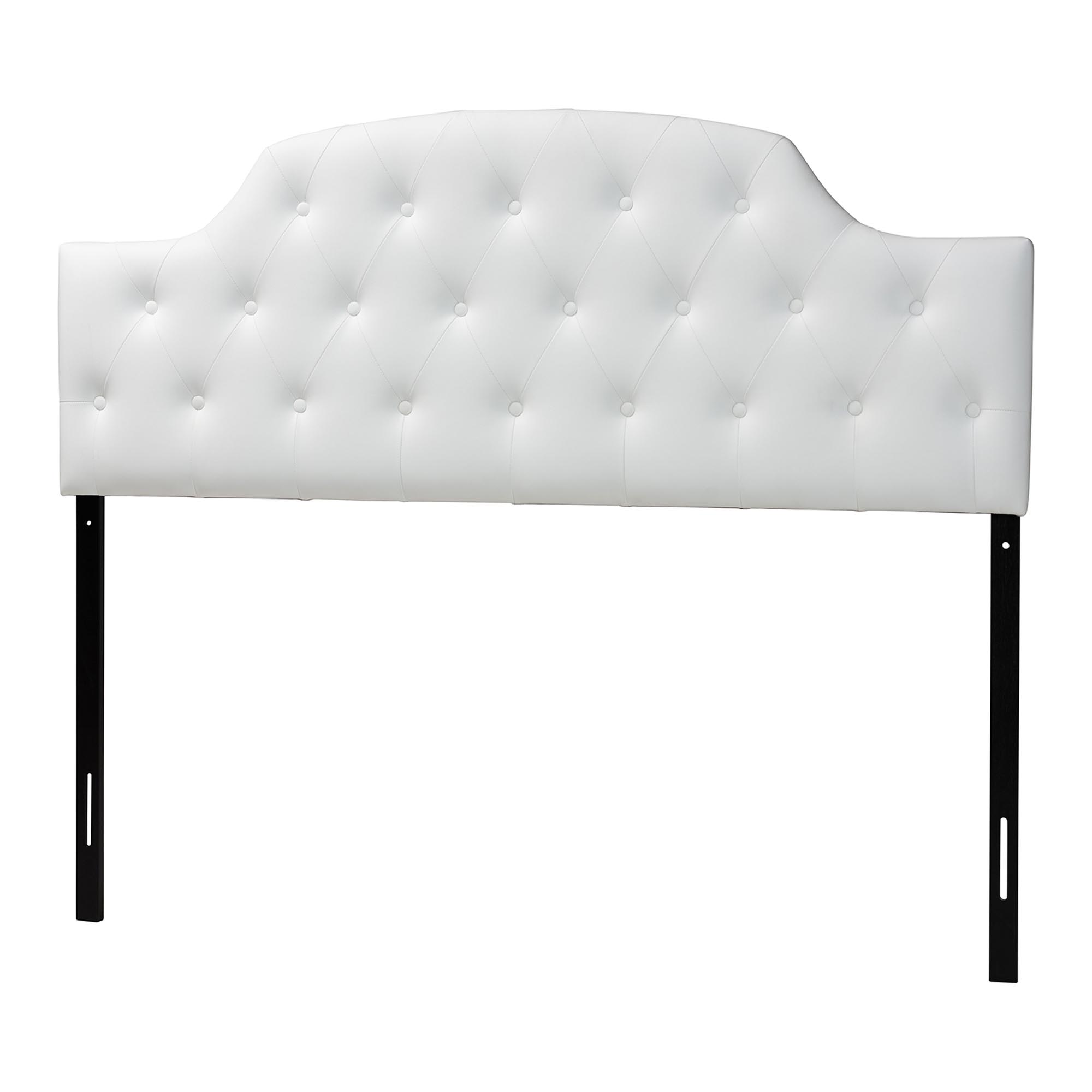 Baxton Studio Morris Modern and Contemporary Queen Size White Faux Leather Upholstered Button-tufted Scalloped Headboard Affordable modern furniture in Chicago, Classic platform bed, Modern platform bed, cheap bed