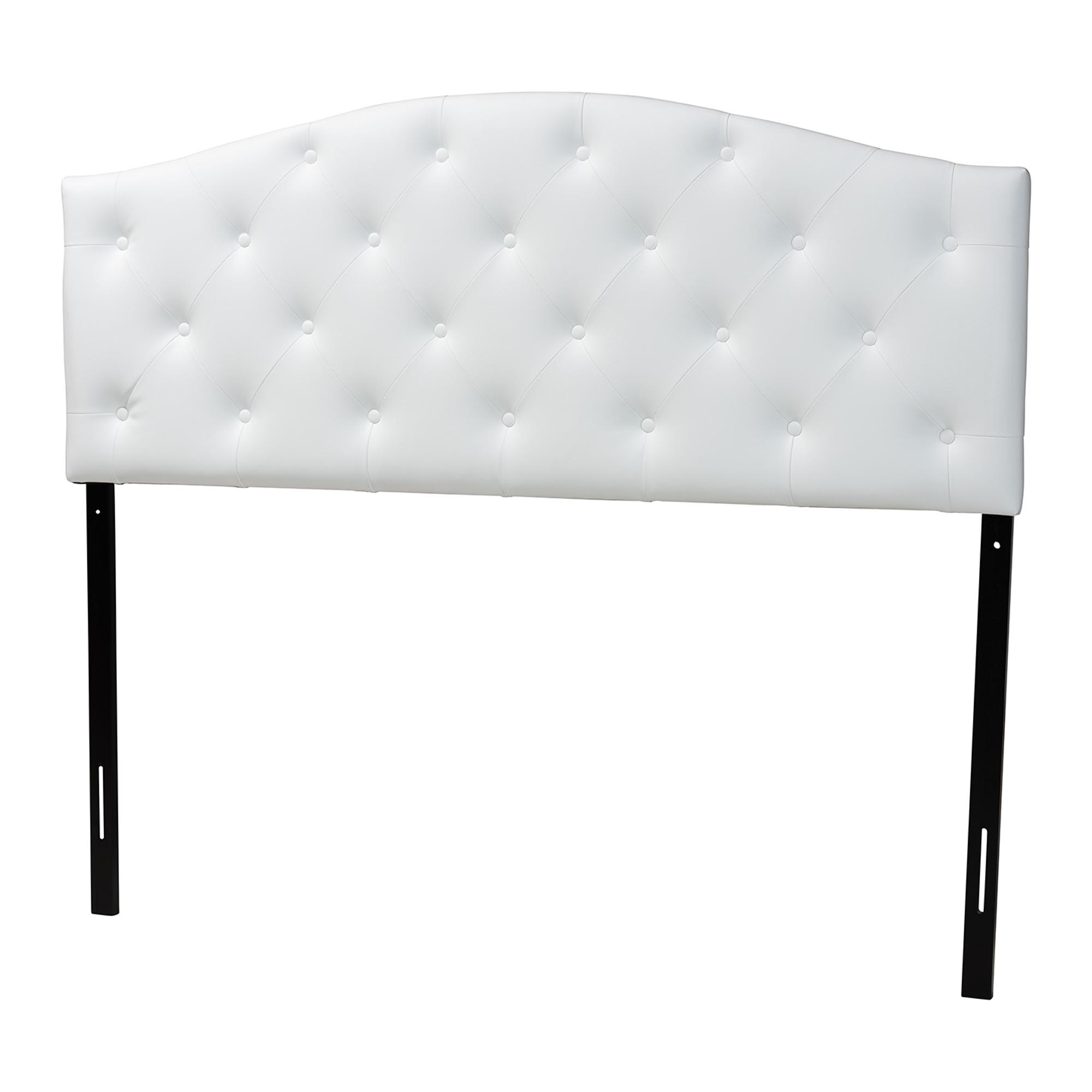 Baxton Studio Myra Modern and Contemporary Full Size White Faux Leather Upholstered Button-tufted Scalloped Headboard Affordable modern furniture in Chicago, Classic platform bed, Modern platform bed, cheap bed
