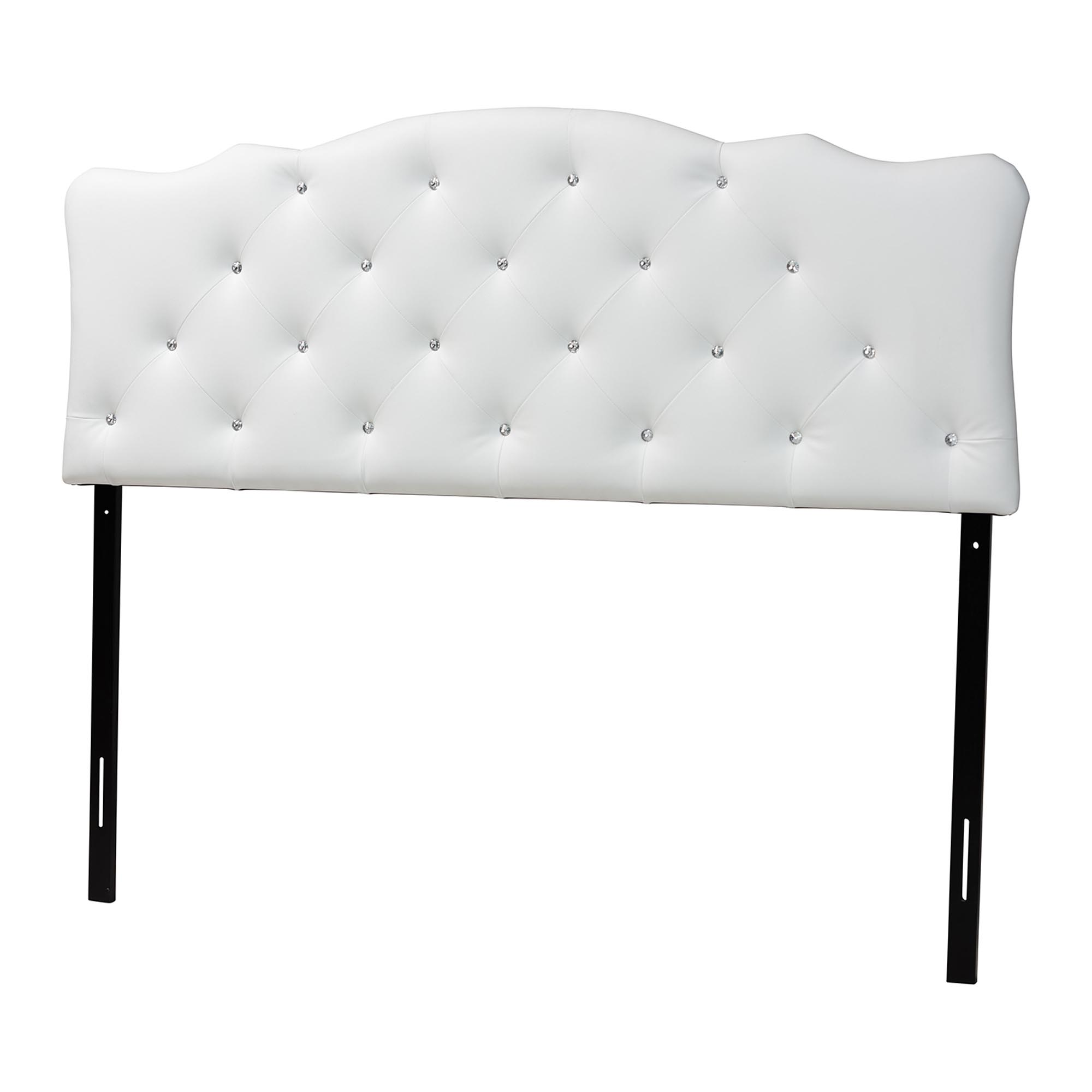 Baxton Studio Rita Modern and Contemporary Full Size White Faux Leather Upholstered Button-tufted Scalloped Headboard Affordable modern furniture in Chicago, Classic platform bed, Modern platform bed, cheap bed