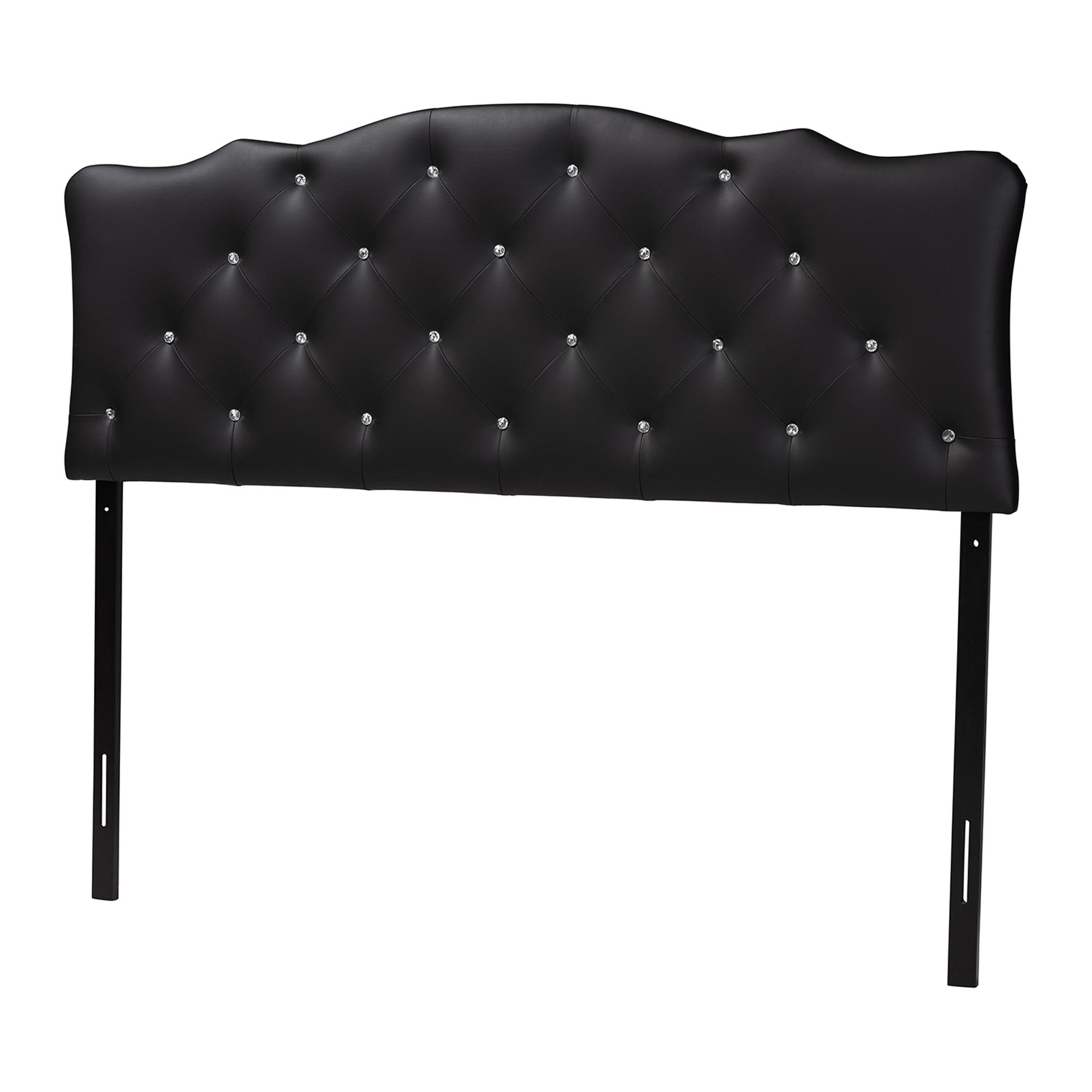 Baxton Studio Rita Modern and Contemporary Queen Size Black Faux Leather Upholstered Button-tufted Scalloped Headboard Affordable modern furniture in Chicago, Classic platform bed, Modern platform bed, cheap bed