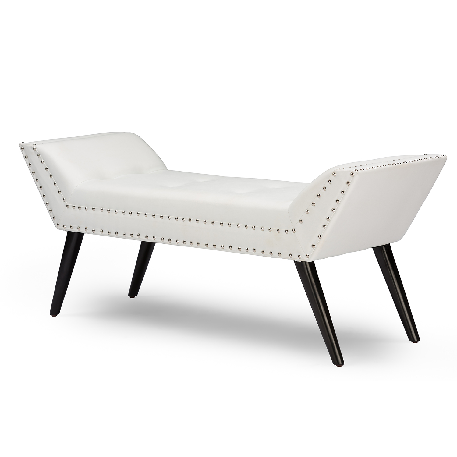 Baxton Studio Tamblin Modern and Contemporary White Faux Leather Upholstered Large Ottoman Seating Bench Affordable modern furniture in Chicago, Classic bench, Modern bench, Cheap bench