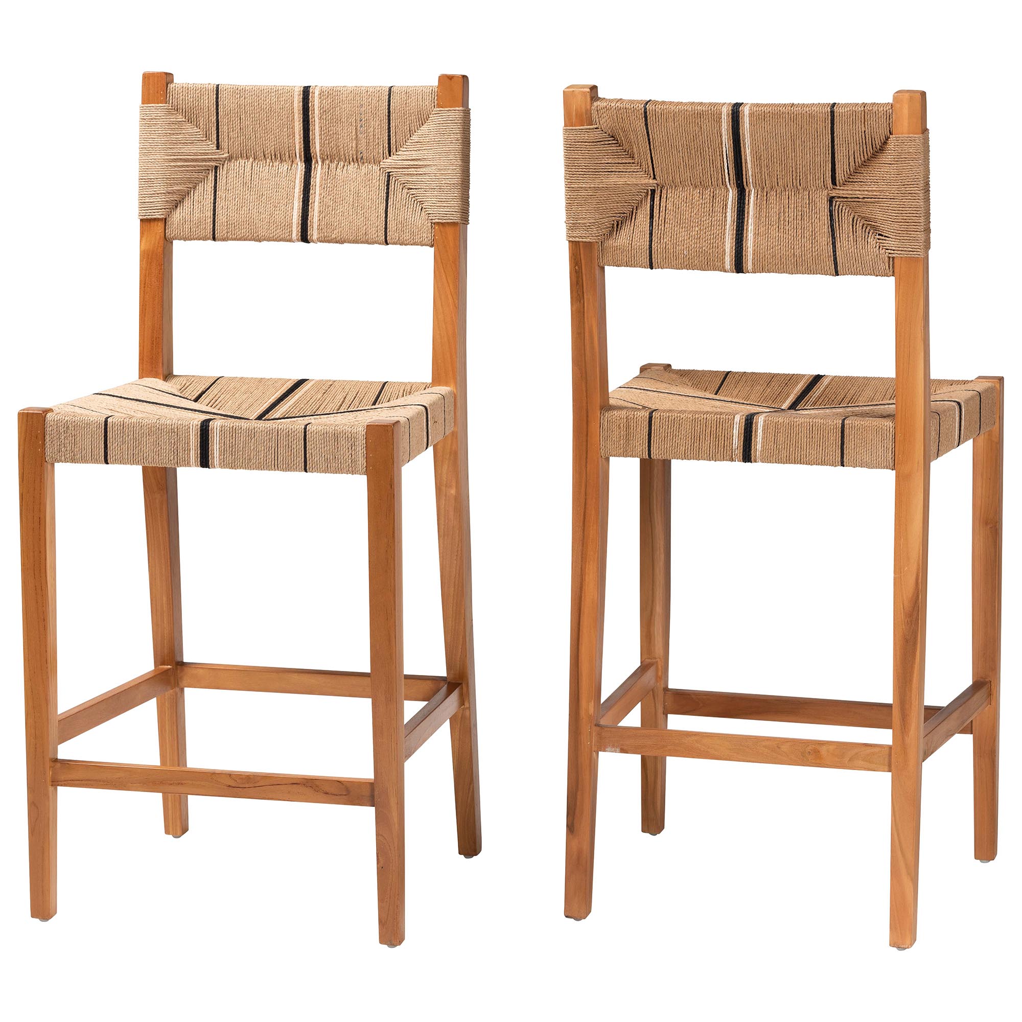 bali & pari Prita Bohemian Paper Loom and Natural Mahogany Wood 2-Piece Bar Stool Set Affordable modern furniture in Chicago, classic bar furniture, modern bar stools, cheap bar stools