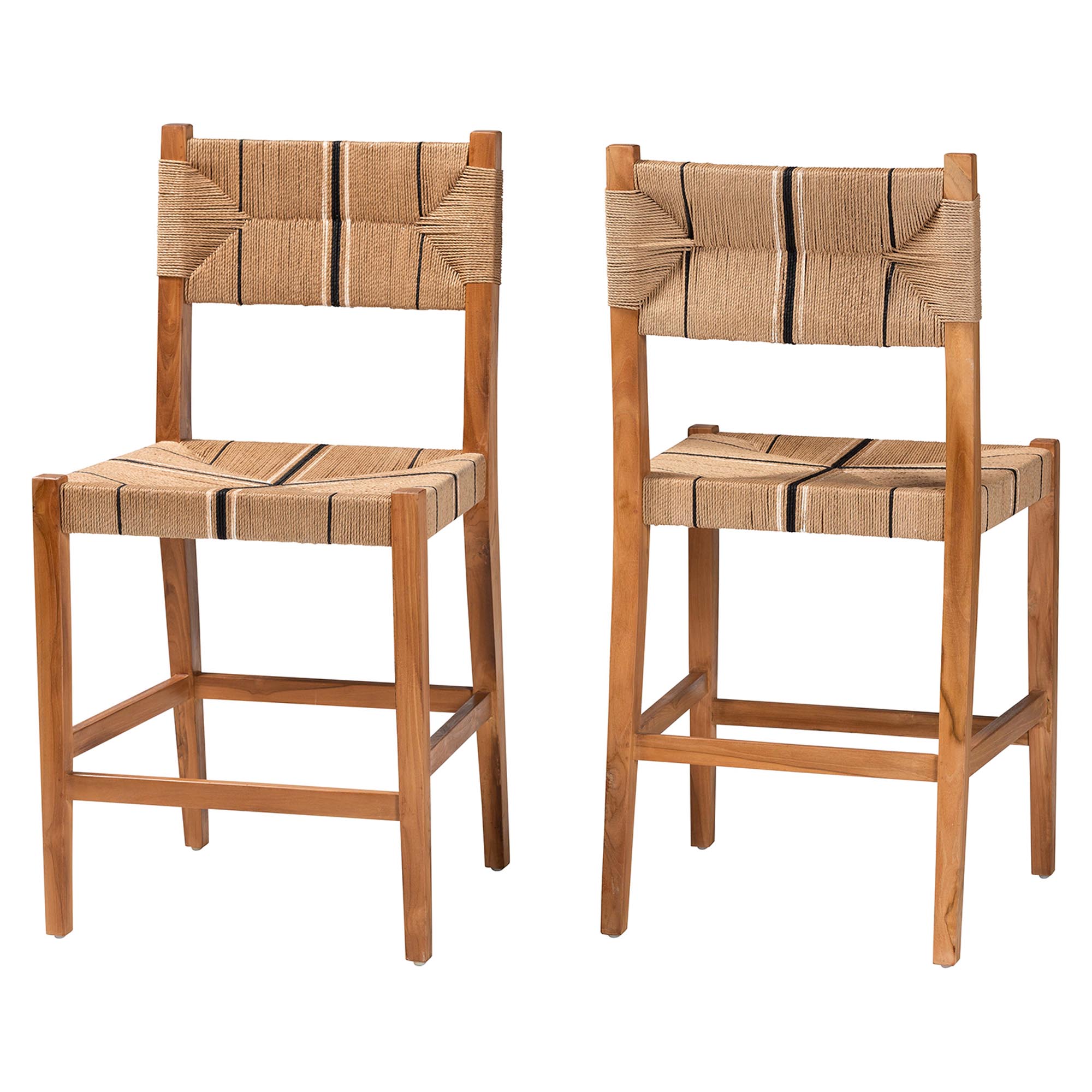 bali & pari Prita Bohemian Paper Loom and Natural Mahogany Wood 2-Piece Counter Stool Set Affordable modern furniture in Chicago, classic bar furniture, modern counter stools, cheap counter stools