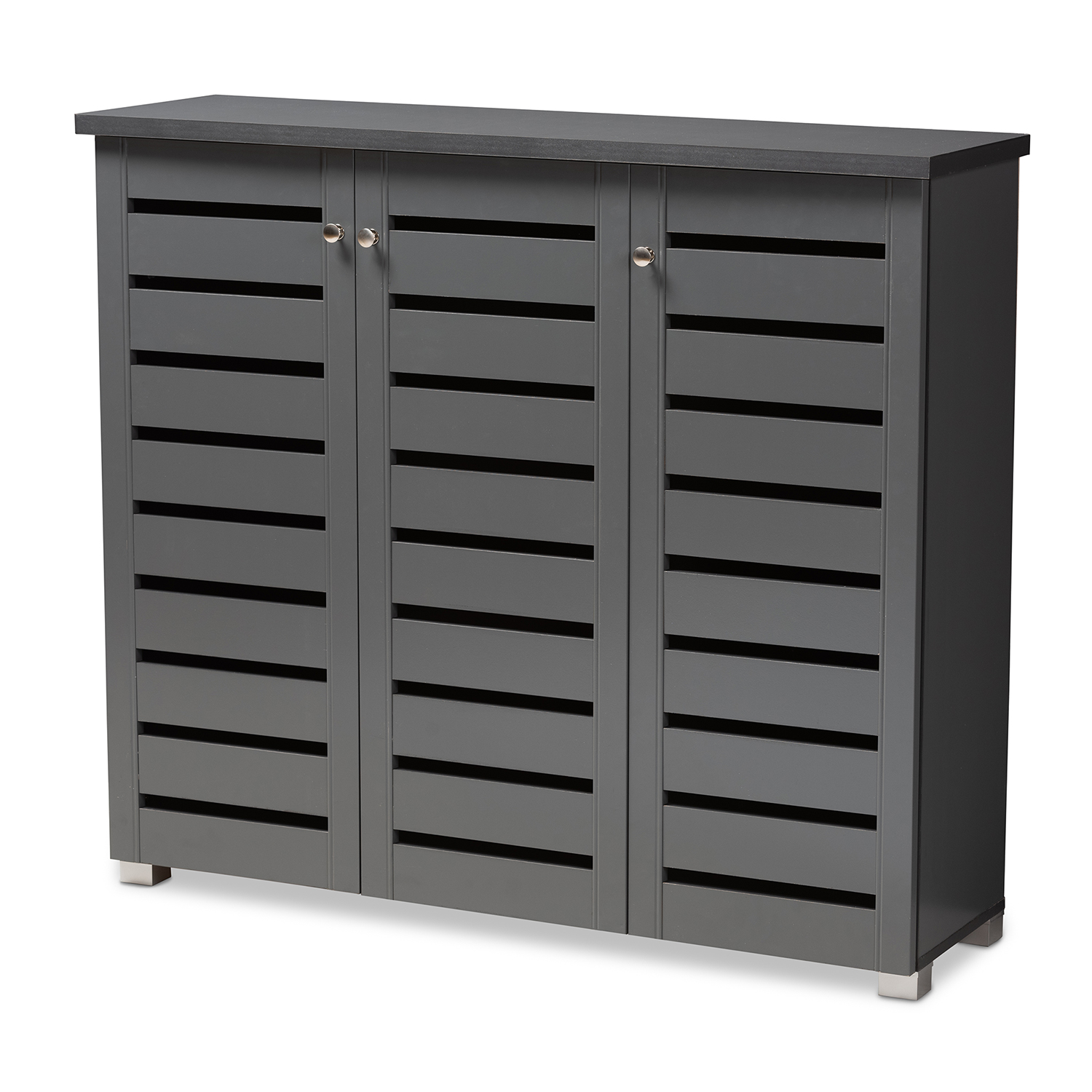 Baxton Studio Winda 4-Door Entryway Shoe Storage Cabinet in Dark Gray