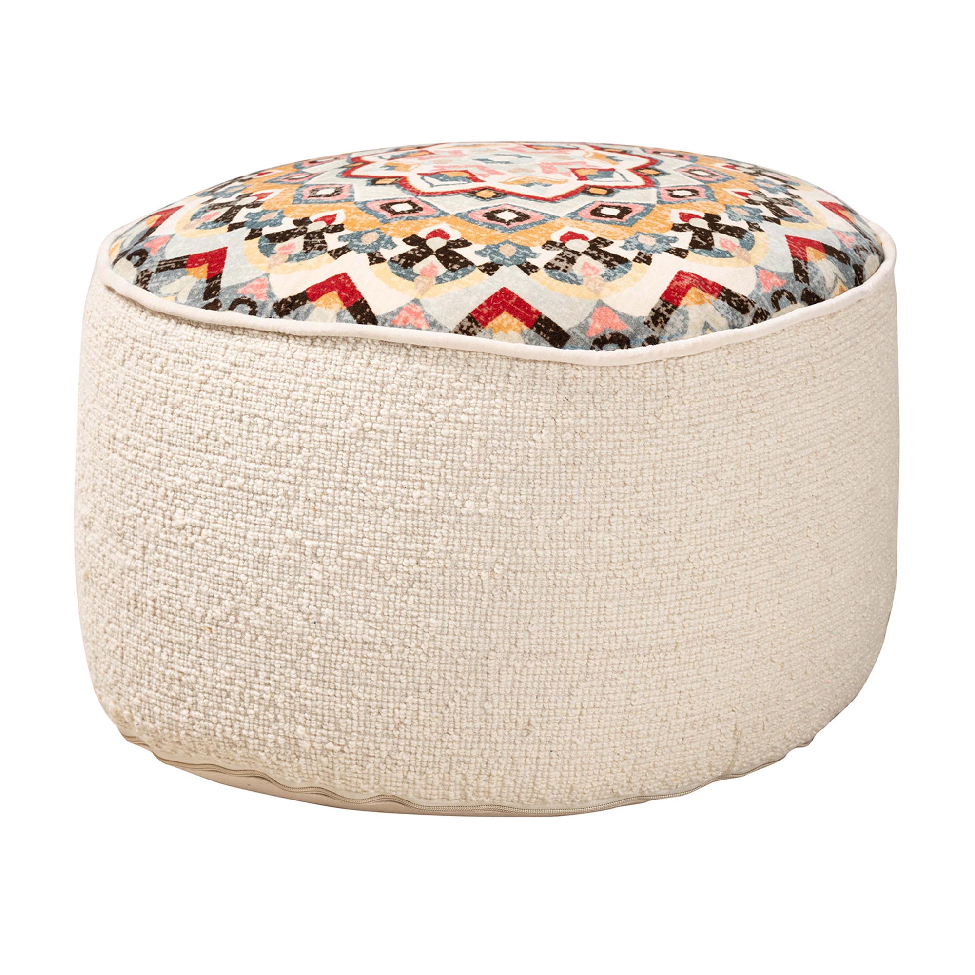 Vintage Round Rattan Low Foot Stool Ottoman or Tuffet with