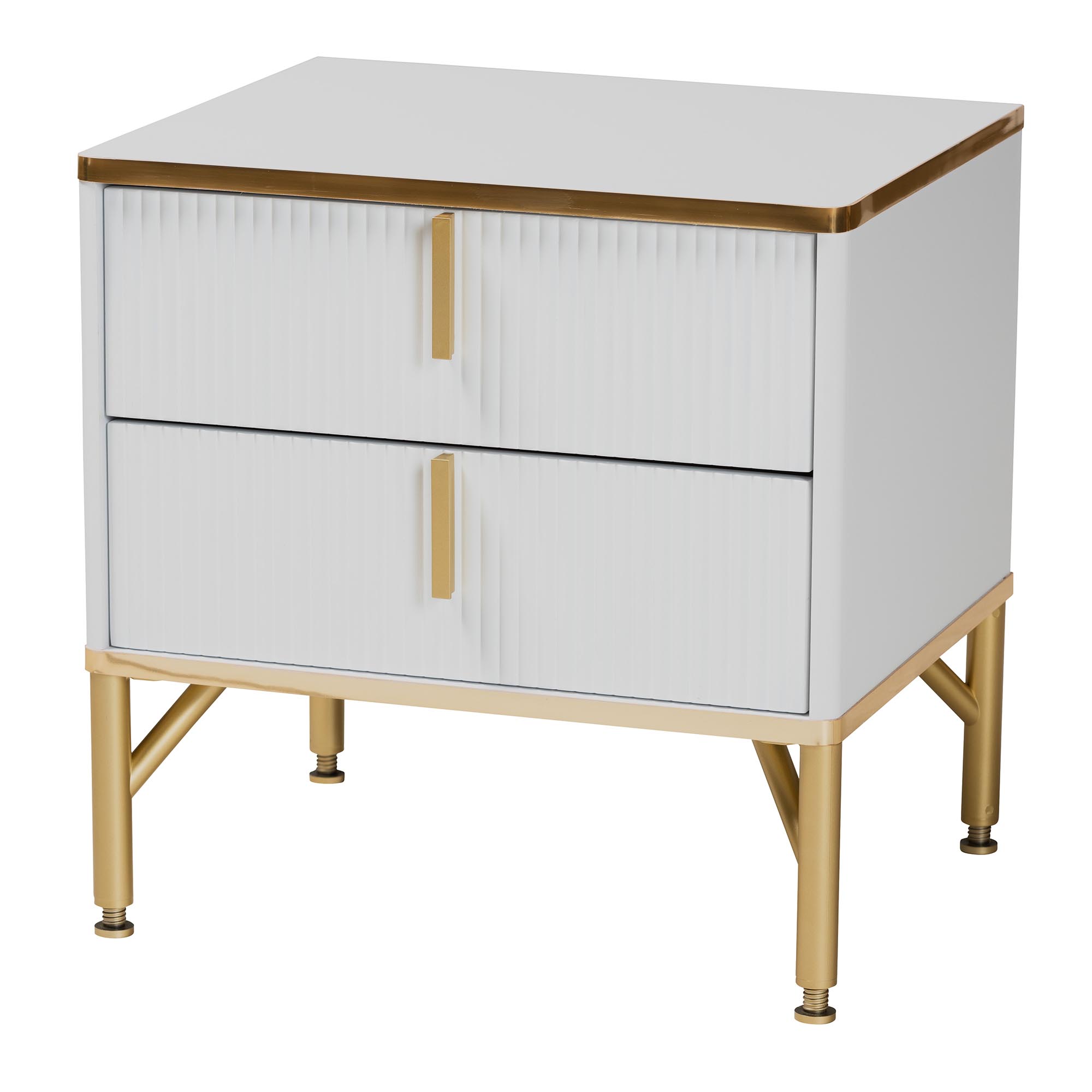 Modern Wood Nightstand with Gold Legs 2-Drawer Bedside Table in White