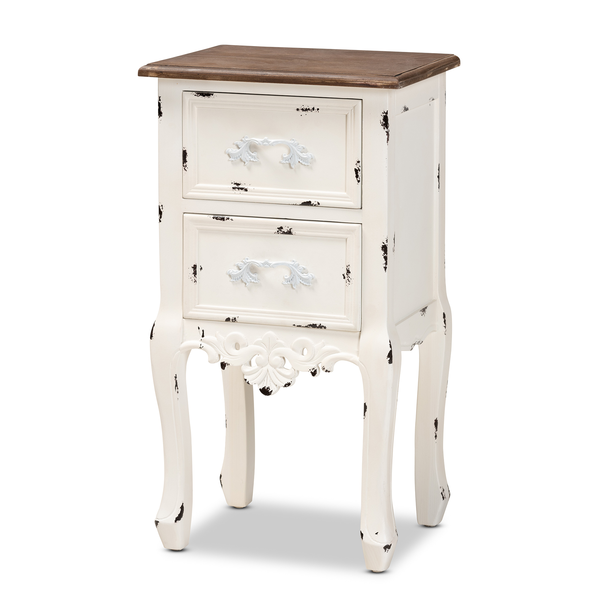 Baxton Studio Levron Classic and Traditional Two-Tone Walnut Brown and Antique White Finished Wood 2-Drawer End Table
