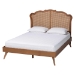 Baxton Studio Aithan Mid-Century Walnut Brown Wood and Rattan Queen Size Platform Bed - BSOMG9773-1/9704-Queen