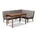 Baxton Studio Arvid Mid-Century Modern Gray Fabric Upholstered 3-Piece Wood Dining Nook Set - BSOBBT8051-Grey/Walnut-3PC Dining Nook Set