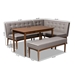 Baxton Studio Arvid Mid-Century Modern Gray Fabric Upholstered 4-Piece Wood Dining Nook Set - BSOBBT8051-Grey/Walnut-4PC Dining Nook Set