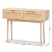 Baxton Studio Baird Mid-Century Modern Light Oak Brown Finished Wood and Rattan 2-Drawer Console Table - BSOSR191632-Rattan-Console