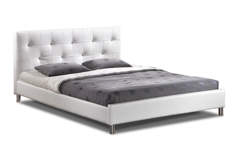 Barbara White Modern Bed With Crystal, Baxton Studio Madison Queen Modern Platform Bed With Tufted Headboard White