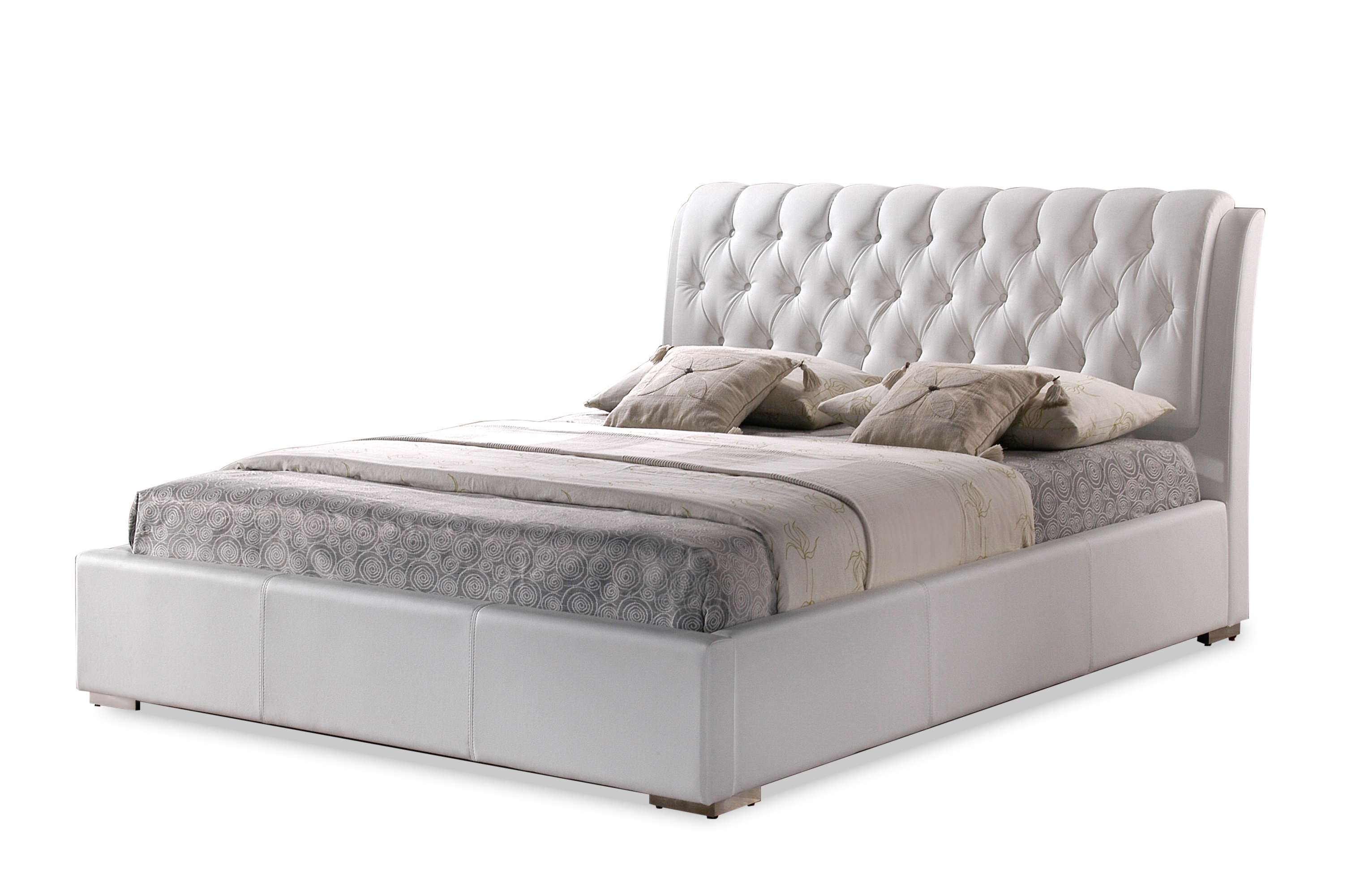 Bianca White Modern Bed With Tufted Headboard King Size