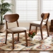 Baxton Studio Damara Mid-Century Modern Sand Fabric Upholstered and Walnut Brown Finished Wood 2-Piece Dining Chair Set - BSORH367C-Sand/Walnut Flat Seat-DC-2PK