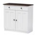 Baxton Studio Lauren Modern and Contemporary Two-tone White and Dark Brown Buffet Kitchen Cabinet  - BSODR 883400-White/Wenge