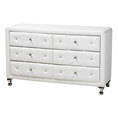 Baxton Studio Luminescence Wood Contemporary White Upholstered Dresser Affordable modern furniture in Chicago, Luminescence Wood Contemporary White Upholstered Dresser, Bedroom Furniture Chicago