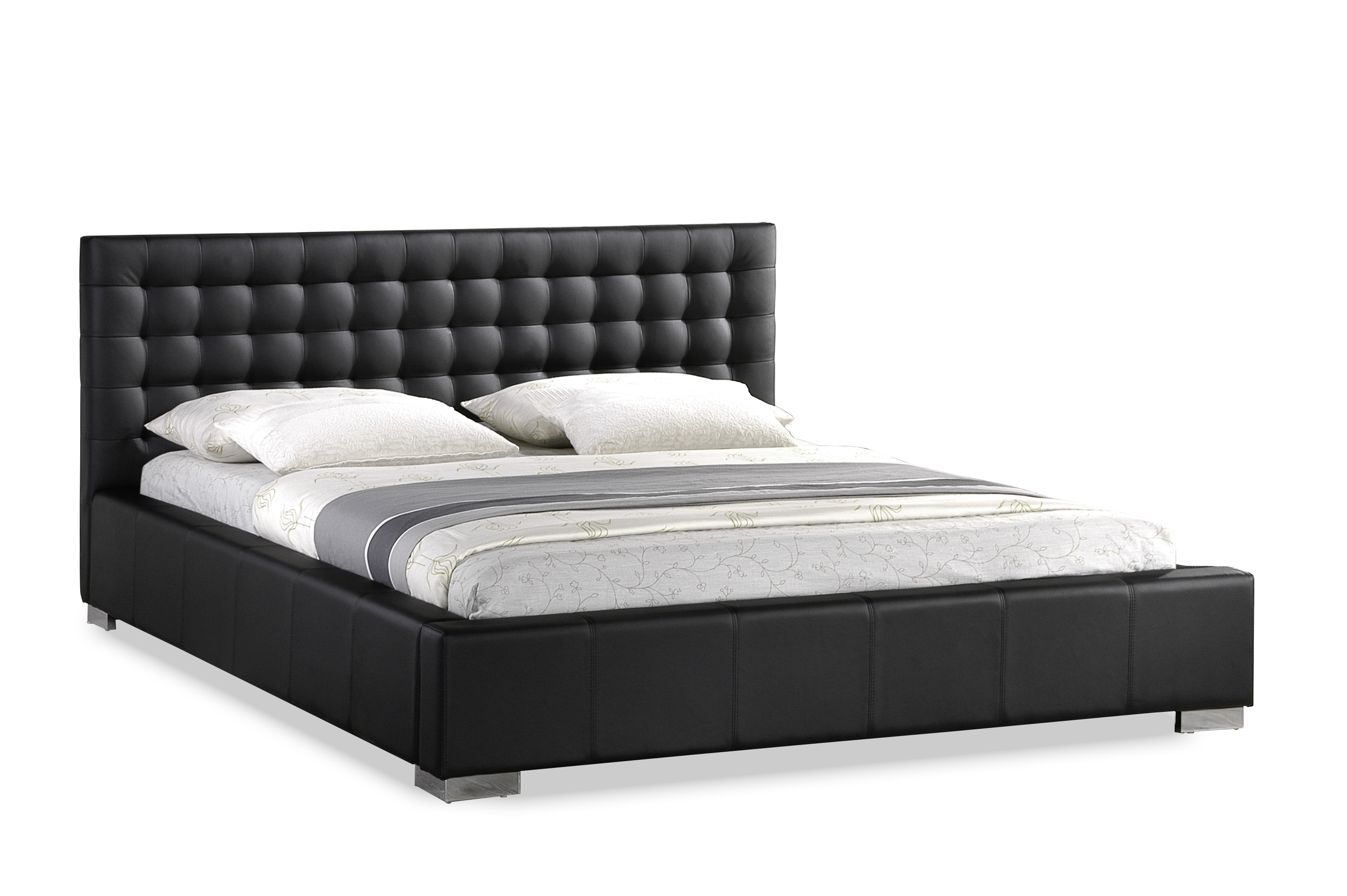 Madison Black Modern Bed with Upholstered Headboard - Queen Size