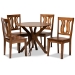 Baxton Studio Mare Modern and Contemporary Transitional Walnut Brown Finished Wood 5-Piece Dining Set - BSOMare-Walnut-5PC Dining Set