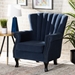 Baxton Studio Relena Classic and Traditional Navy Blue Velvet Fabric Upholstered and Dark Brown Finished Wood Armchair - BSO904-Shiny Velvet Navy Blue-Chair