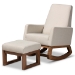 Baxton Studio Yashiya Mid-century Retro Modern Light Beige Fabric Upholstered Rocking Chair and Ottoman Set - BSOBBT5200-Light Beige Set