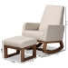 Baxton Studio Yashiya Mid-century Retro Modern Light Beige Fabric Upholstered Rocking Chair and Ottoman Set - BSOBBT5200-Light Beige Set