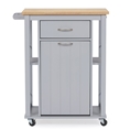 Baxton Studio Yonkers Contemporary Light Grey Kitchen Cart with Wood Top Kitchen Storage/Contemporary Kitchen Cart/Black/Grey