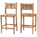 bali & pari Prita Bohemian Paper Loom and Natural Mahogany Wood 2-Piece Bar Stool Set - BSOBC-02-Parekesit-Wood/Brown-BS
