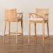 bali & pari Storsel Bohemian Natural Rattan and Teak Wood 2-Piece Bar Stool Set - BSOSTORSEL-Natural Rattan/Teak Wood-BS