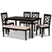 Baxton Studio Gabriel Modern and Contemporary Sand Fabric Upholstered and Dark Brown Finished Wood 6-Piece Dining Set
