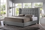 Baxton Studio Favela Gray Linen Modern Bed with Upholstered Headboard - King Size