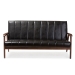 Baxton Studio Nikko Mid-century Modern Scandinavian Style Black Faux Leather Wooden 3-Seater Sofa