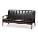 Baxton Studio Nikko Mid-century Modern Scandinavian Style Black Faux Leather Wooden 3-Seater Sofa - BSOBBT8011A2-Black Sofa