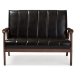 Baxton Studio Nikko Mid-century Modern Scandinavian Style Dark Brown Faux Leather Wooden 2-Seater Loveseat