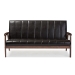 Baxton Studio Nikko Mid-century Modern Scandinavian Style Dark Brown Faux Leather Wooden 3-Seater Sofa