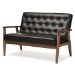 Baxton Studio Sorrento Mid-century Retro Modern Black Faux Leather Upholstered Wooden 2-seater Loveseat - BSOBBT8013-Black Loveseat