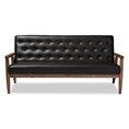 Baxton Studio Sorrento Mid-century Retro Modern Black Faux Leather Upholstered Wooden 3-seater Sofa