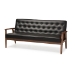 Baxton Studio Sorrento Mid-century Retro Modern Black Faux Leather Upholstered Wooden 3-seater Sofa - BSOBBT8013-Black Sofa