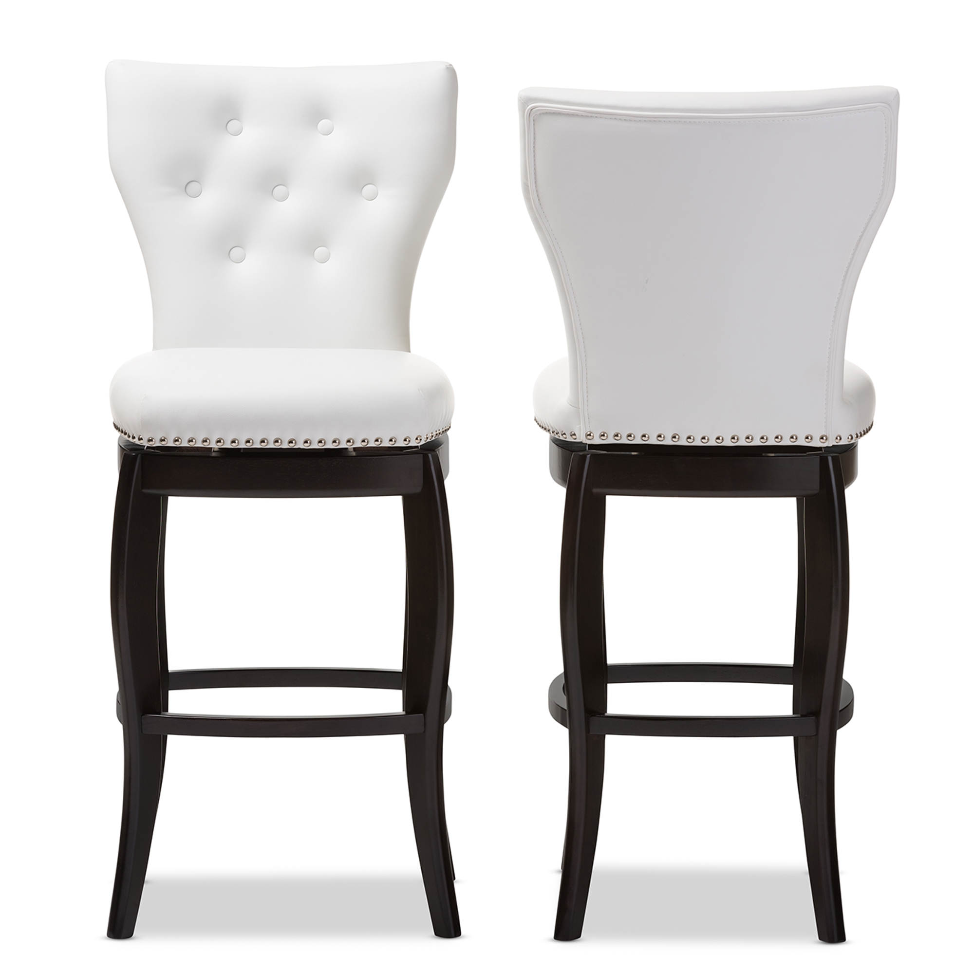 Baxton Studio Leonice Modern and Contemporary White Faux Leather Upholstered Button-tufted 29-Inch Swivel Bar Stool