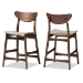 Baxton Studio Latina Mid-century Retro Modern Scandinavian Style Light Grey Fabric Upholstered Walnut Wood Finishing 24-Inches Counter Stool - BSOLatina Barstool-Light Grey