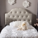 Baxton Studio Morris Modern and Contemporary Light Beige Fabric Upholstered Button-Tufted Scalloped Twin Size Headboard - BSOBBT6496-Light Beige-Twin HB