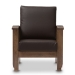 Baxton Studio Charlotte Modern Classic Mission Style Walnut Brown Wood and Dark Brown Faux Leather 1-Seater Lounge Chair