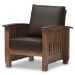 Baxton Studio Charlotte Modern Classic Mission Style Walnut Brown Wood and Dark Brown Faux Leather 1-Seater Lounge Chair - BSOSW3513-Dark Brown/Walnut-M17-CC